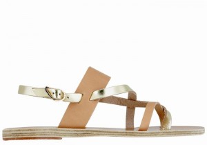 Ancient Greek Sandals Alethea Leather Ženske Back-Strap Sandals Bež Zlatne Bijele | PRD7736GG