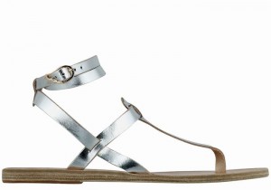 Ancient Greek Sandals Estia Leather Ženske Sandale S Remenom Srebrne | PHS2067MT