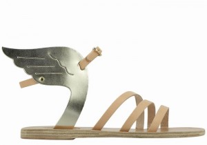 Ancient Greek Sandals Ikaria Leather Ženske Sandale S Remenom Bež Zlatne Bijele | DMB273VN