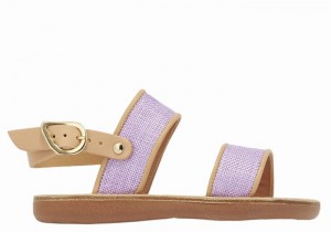 Ancient Greek Sandals Little Clio Rafia Soft Dječje Casual Sandals Ljubičaste Bež | KZB8622HF