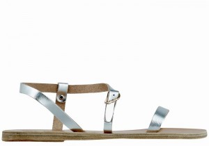 Ancient Greek Sandals Niove Leather Ženske Back-Strap Sandals Srebrne | FOT4982NP