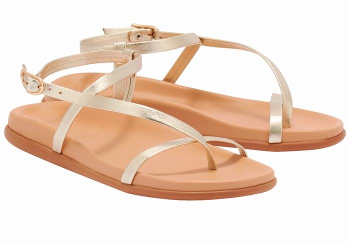 Ancient Greek Sandals Aimilia Ženske Back-Strap Sandals Zlatne Bijele | QFB8277MY