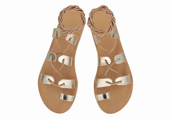 Ancient Greek Sandals Alcyone Leather Ženske Gladijatorske Sandale Zlatne Bijele | WHC5034ZW