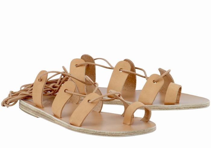 Ancient Greek Sandals Alcyone Leather Ženske Gladijatorske Sandale Bež | ZSS703ZU