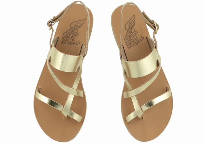 Ancient Greek Sandals Alethea Leather Ženske Back-Strap Sandals Zlatne Bijele | SBM687FG