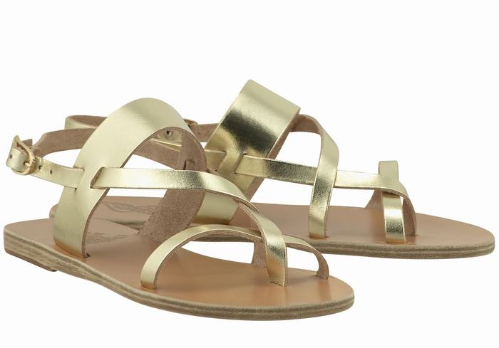 Ancient Greek Sandals Alethea Leather Ženske Back-Strap Sandals Zlatne Bijele | SBM687FG