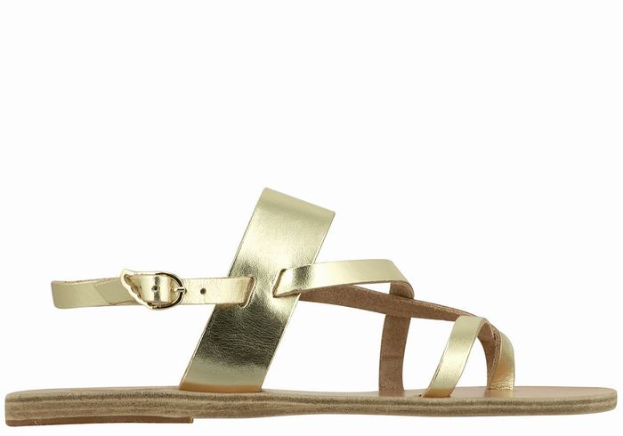 Ancient Greek Sandals Alethea Leather Ženske Back-Strap Sandals Zlatne Bijele | SBM687FG