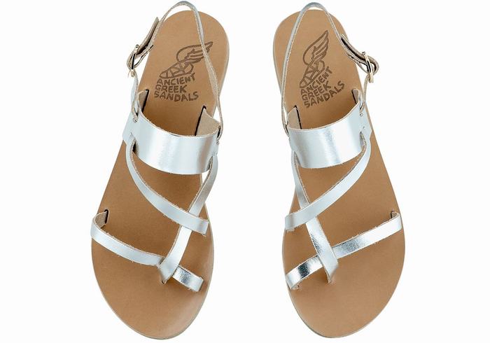 Ancient Greek Sandals Alethea Leather Ženske Back-Strap Sandals Srebrne | RKC421IS