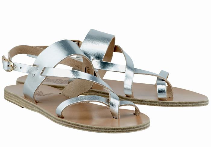 Ancient Greek Sandals Alethea Leather Ženske Back-Strap Sandals Srebrne | RKC421IS