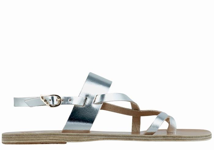 Ancient Greek Sandals Alethea Leather Ženske Back-Strap Sandals Srebrne | RKC421IS