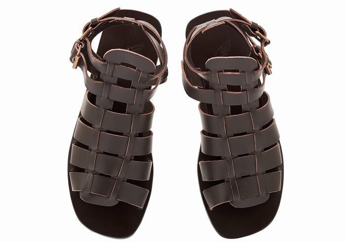 Ancient Greek Sandals Alexandros Leather Muške Ribarske Sandale Čokoladne | DPI7257TS