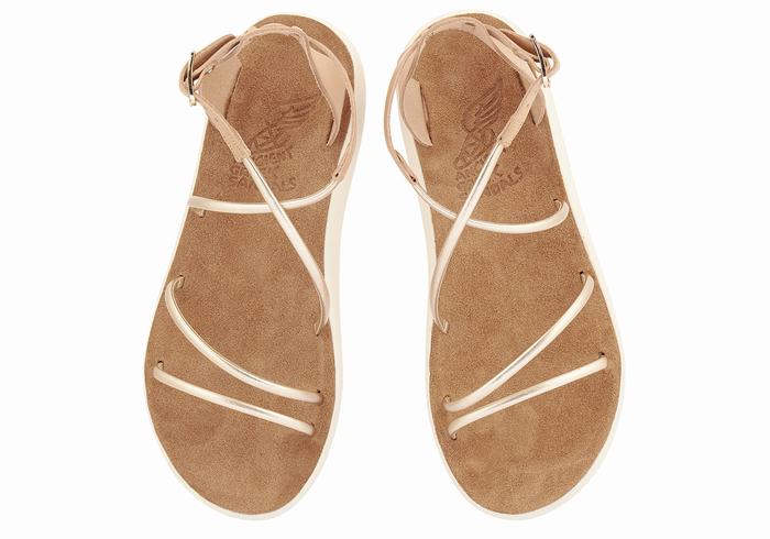 Ancient Greek Sandals Anastasia Comfort Ženske Sandale S Remenom Bež Zlatne Bijele | AQZ5038DI