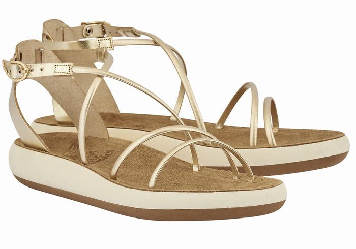 Ancient Greek Sandals Anastasia Comfort Ženske Sandale S Remenom Zlatne Bijele | MGU1232AD