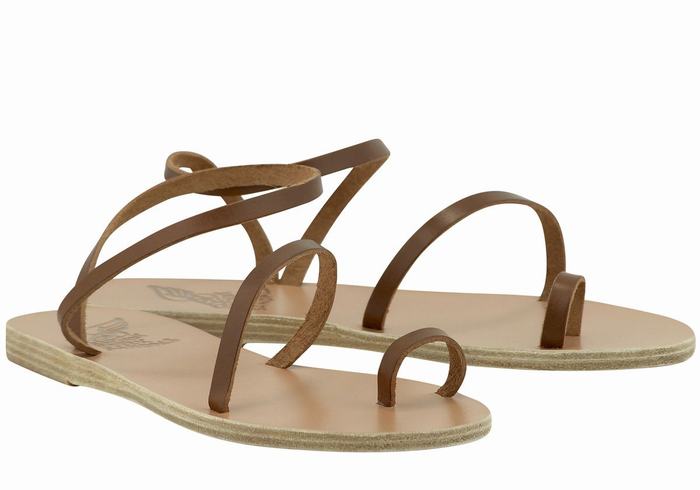 Ancient Greek Sandals Apli Eleftheria Leather Ženske Ribarske Sandale Tamno Smeđe | FOO557XP