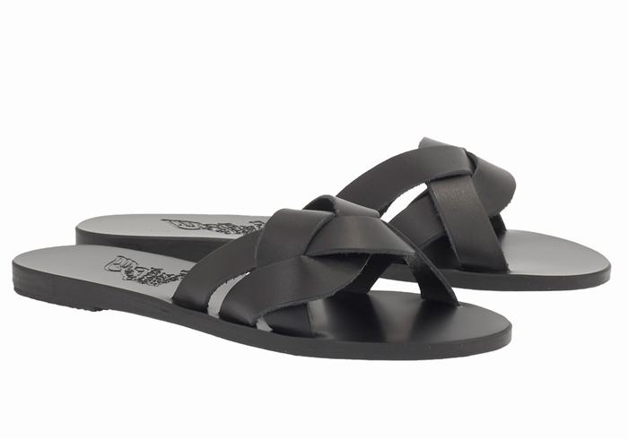 Ancient Greek Sandals Arachne Ženske Slide Sandale Crne | LWD8375ZM