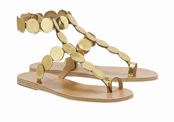 Ancient Greek Sandals Asteras Leather Ženske Toe-Post Sandals Zlatne | ONL9220ZY