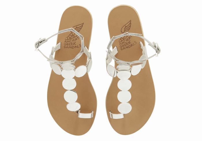 Ancient Greek Sandals Asteras Leather Ženske Toe-Post Sandals Srebrne | FUY2972JL