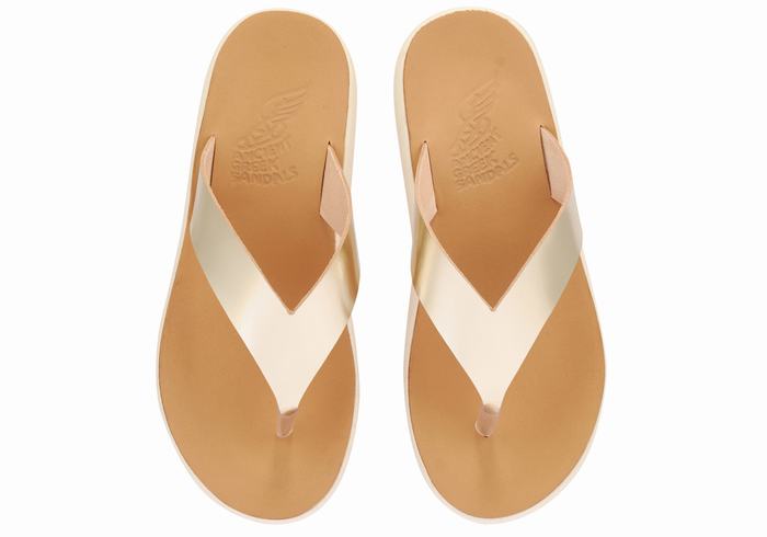 Ancient Greek Sandals Charys Comfort Ženske Japanke Zlatne Bijele | CYZ3253CF