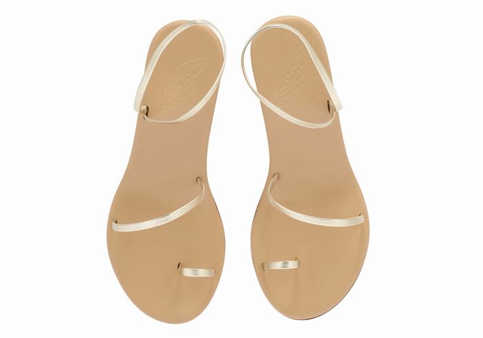 Ancient Greek Sandals Chora Mid Ženske Sandale na Klinku Zlatne Bijele | IKR1374RR