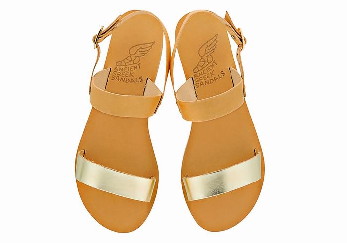 Ancient Greek Sandals Clio Ženske Back-Strap Sandals Bež Zlatne Bijele | GGW4267UG