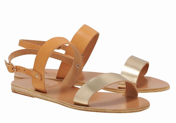 Ancient Greek Sandals Clio Ženske Back-Strap Sandals Bež Zlatne Bijele | GGW4267UG