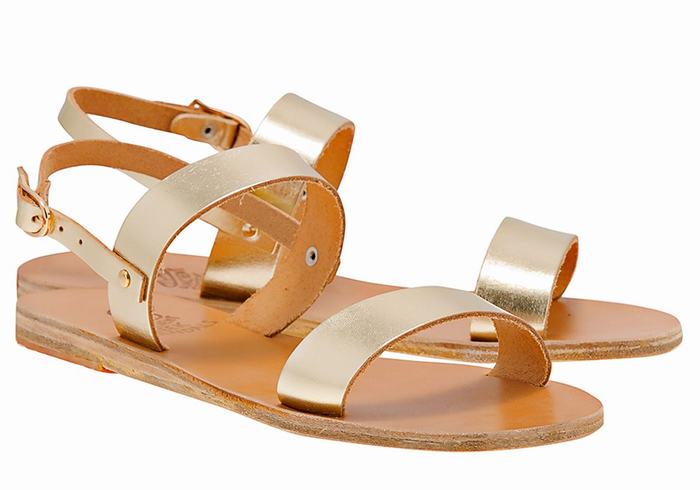 Ancient Greek Sandals Clio Ženske Back-Strap Sandals Zlatne Bijele | OKU9189YV