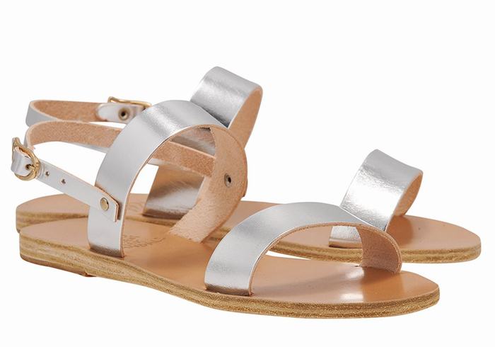 Ancient Greek Sandals Clio Ženske Back-Strap Sandals Srebrne | ALA3239ZK