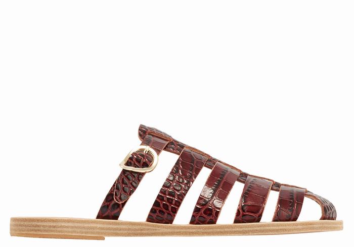 Ancient Greek Sandals Cosmia Ženske Ribarske Sandale Tamno Crvene Crne | IKY5572WZ