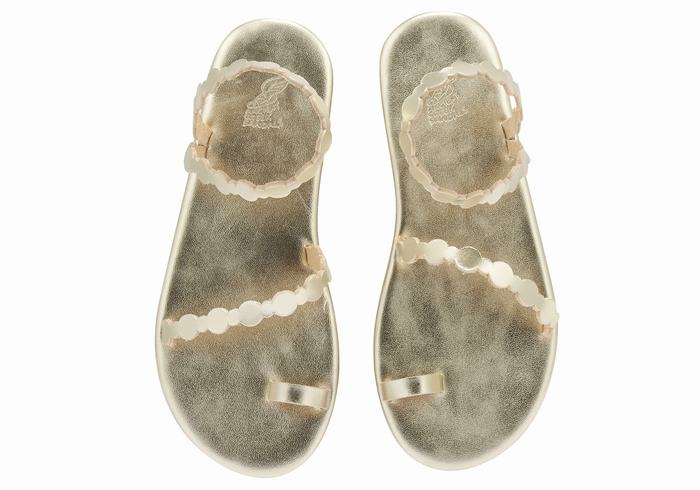 Ancient Greek Sandals Cronos Ženske Toe-Post Sandals Zlatne Bijele | TLC9747PY