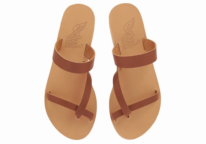 Ancient Greek Sandals Daphnae Leather Ženske Slide Sandale Tamno Smeđe | WZB9322SY