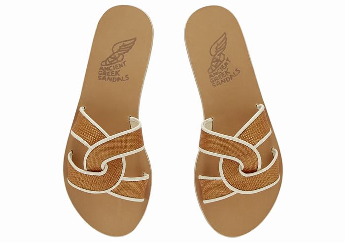 Ancient Greek Sandals Desmos Ženske Slide Sandale Smeđe Bijele | YBW6414MI