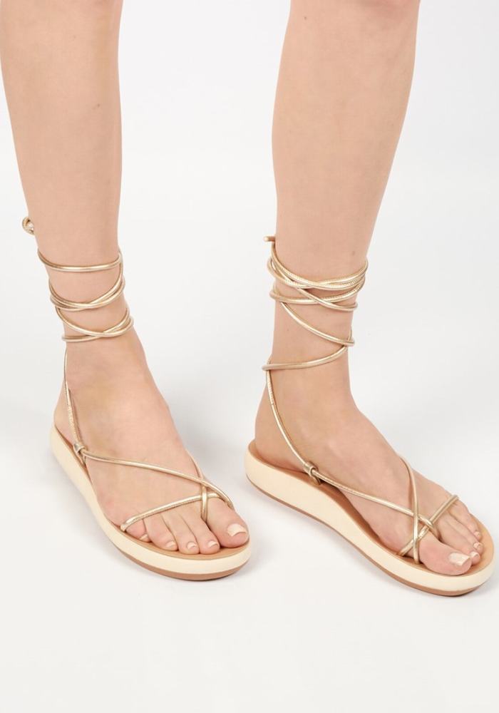 Ancient Greek Sandals Diakopes Comfort Ženske Gladijatorske Sandale Zlatne Bijele | HMX9498KQ