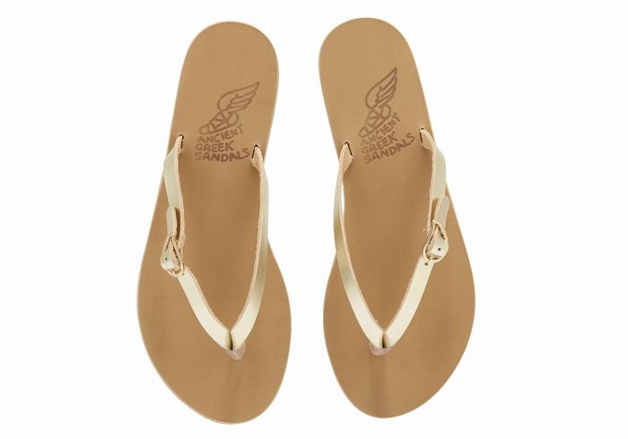 Ancient Greek Sandals Dihalo Leather Ženske Japanke Zlatne Bijele | DKT9978CO