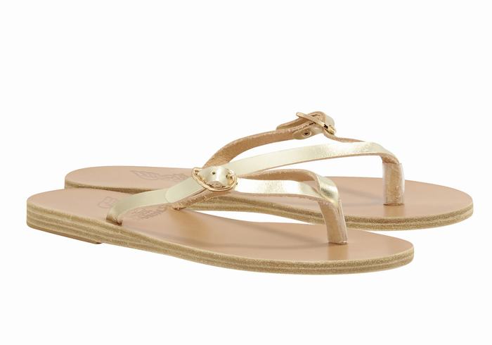 Ancient Greek Sandals Dihalo Leather Ženske Japanke Zlatne Bijele | DKT9978CO