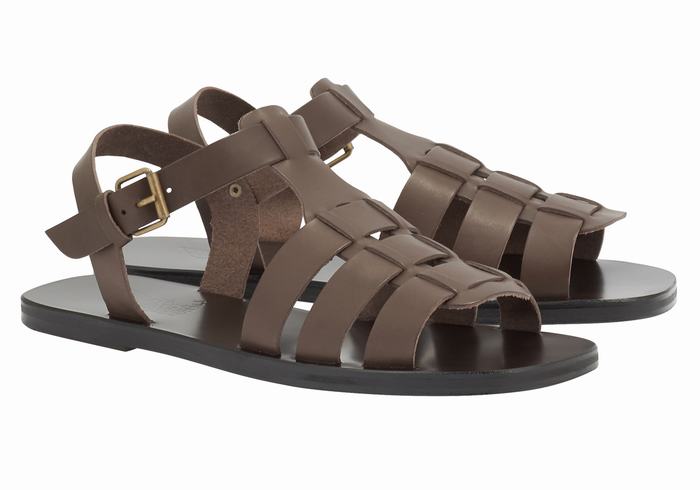 Ancient Greek Sandals Ektoras Leather Muške Ribarske Sandale Čokoladne | CRT937ZI