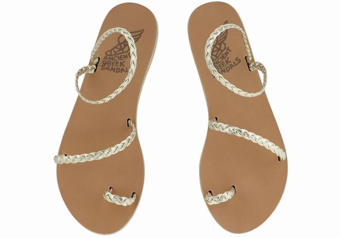 Ancient Greek Sandals Eleftheria Leather Ženske Pletene Sandale Zlatne Bijele | UPD377AT