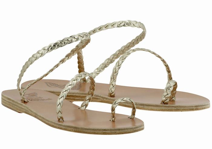 Ancient Greek Sandals Eleftheria Leather Ženske Pletene Sandale Zlatne Bijele | UPD377AT