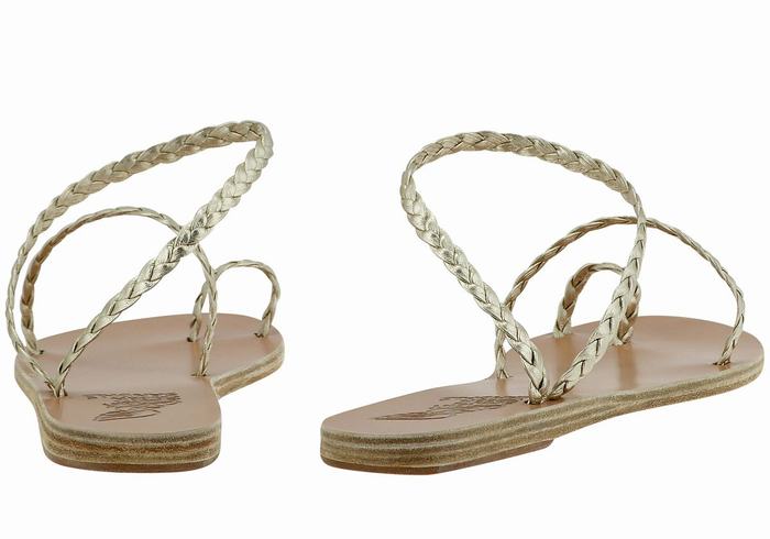 Ancient Greek Sandals Eleftheria Leather Ženske Pletene Sandale Zlatne Bijele | UPD377AT