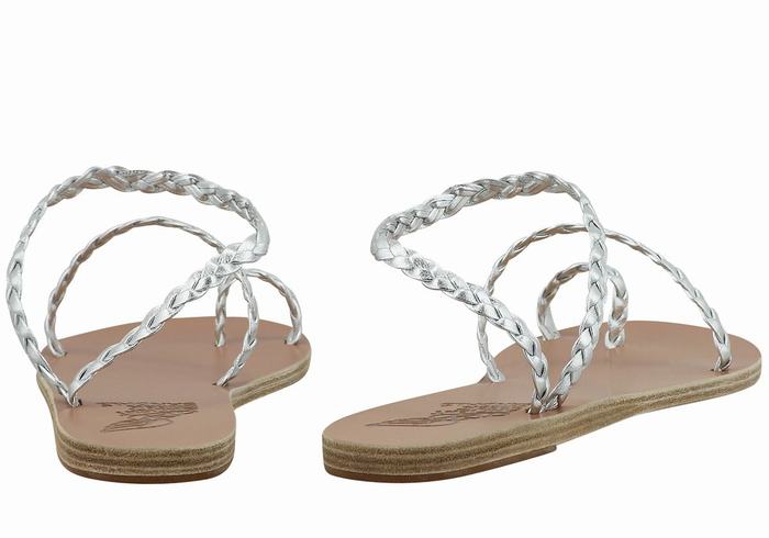 Ancient Greek Sandals Eleftheria Leather Ženske Pletene Sandale Srebrne | DUA8994SO