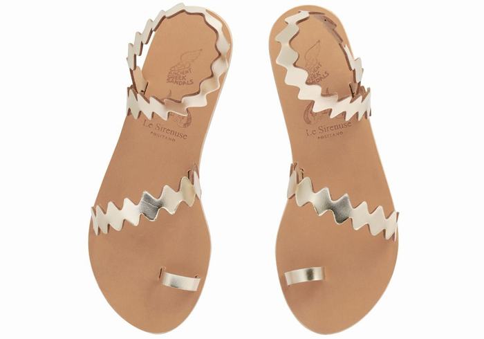 Ancient Greek Sandals Eleftheria Onda Ženske Toe-Post Sandals Zlatne Bijele | GLU3920CB