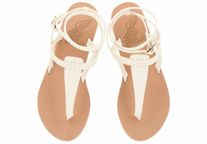 Ancient Greek Sandals Estia Leather Ženske Sandale S Remenom Bijele | XUR7115TU