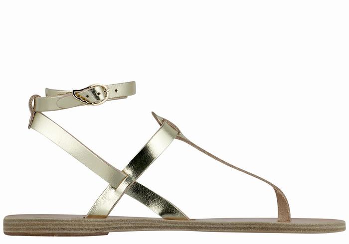 Ancient Greek Sandals Estia Leather Ženske Sandale S Remenom Zlatne Bijele | FST4083WH