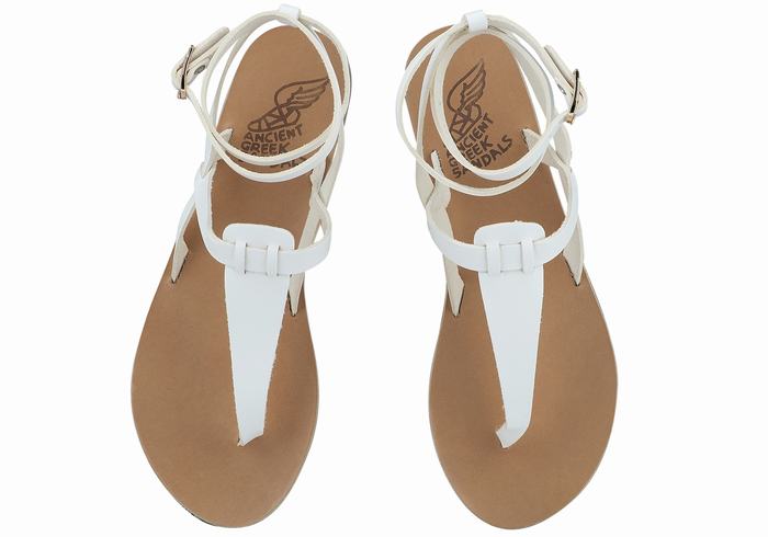 Ancient Greek Sandals Estia Leather Ženske Sandale S Remenom Bijele | ZWY7525AU