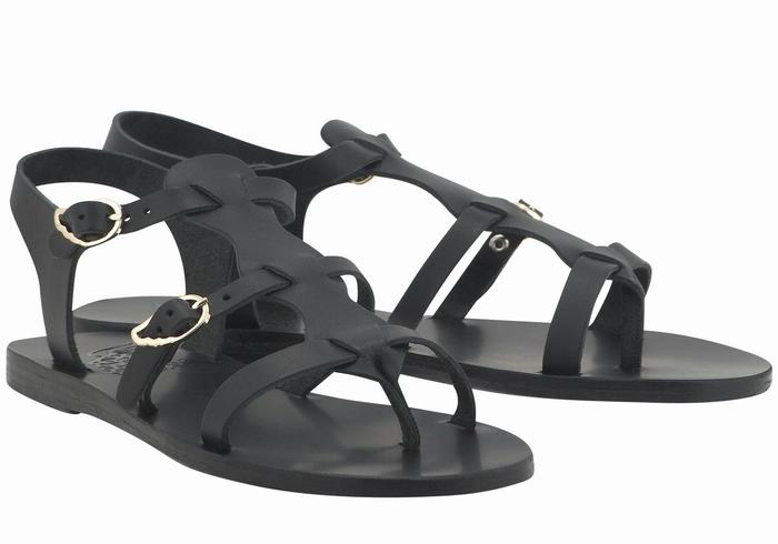 Ancient Greek Sandals Grace Kelly Leather Ženske Casual Sandals Crne | QML7058PO