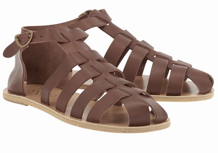 Ancient Greek Sandals Homer Leather Muške Ribarske Sandale Kafe | YRA1334JJ