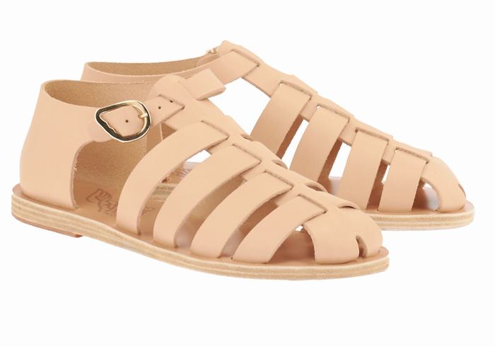 Ancient Greek Sandals Homeria Leather Ženske Ribarske Sandale Bež | PZW698KM