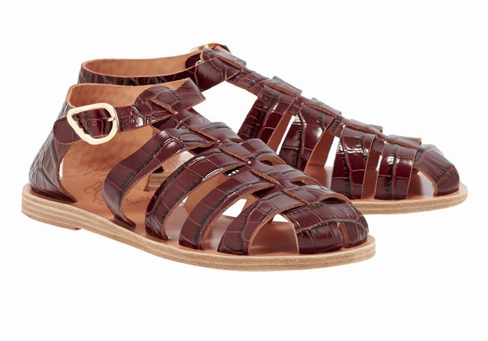 Ancient Greek Sandals Homeria Ženske Ribarske Sandale Tamno Crvene Crne | WSJ3056ER