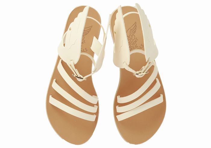 Ancient Greek Sandals Ikaria Leather Ženske Sandale S Remenom Bijele | AVI720KP