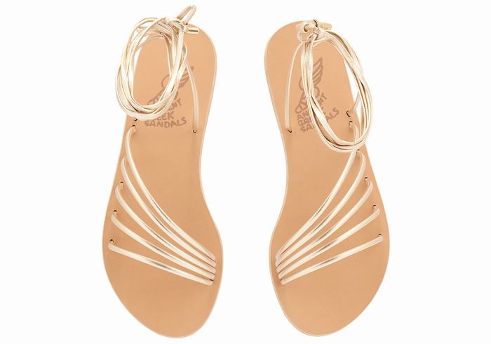 Ancient Greek Sandals Ipoliti Ženske Gladijatorske Sandale Zlatne Bijele | DTE1561FU