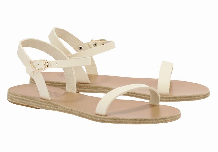 Ancient Greek Sandals Irida Leather Ženske Back-Strap Sandals Bijele | CLM7920CL